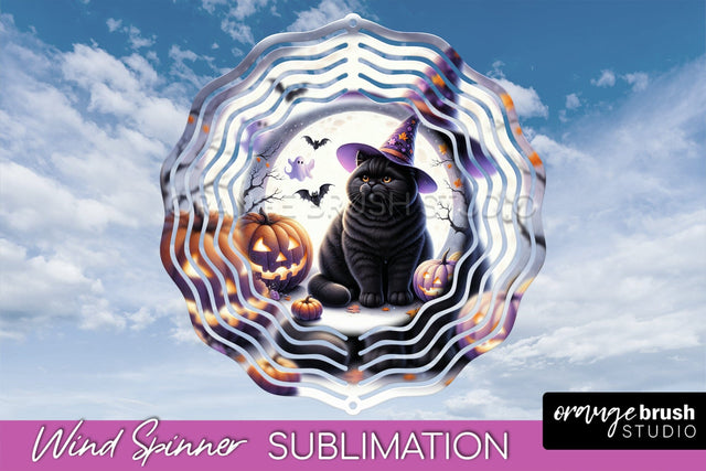 Black Cat Wind Spinner - Halloween Wind Spinner Sublimation Sublimation OrangeBrushStudio 