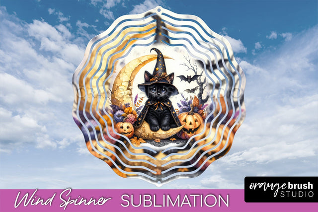 Black Cat Wind Spinner - Halloween Wind Spinner Sublimation Sublimation OrangeBrushStudio 