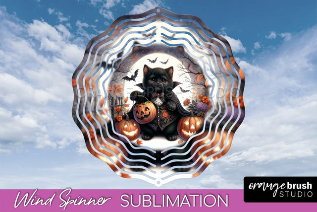 Black Cat Wind Spinner - Halloween Wind Spinner Sublimation Sublimation OrangeBrushStudio 