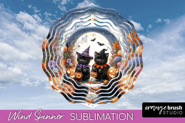 Black Cat Wind Spinner - Halloween Wind Spinner Sublimation Sublimation OrangeBrushStudio 