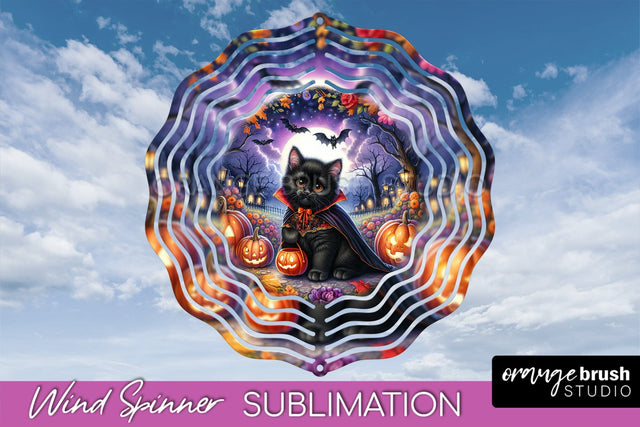Black Cat Wind Spinner - Halloween Wind Spinner Sublimation Sublimation OrangeBrushStudio 