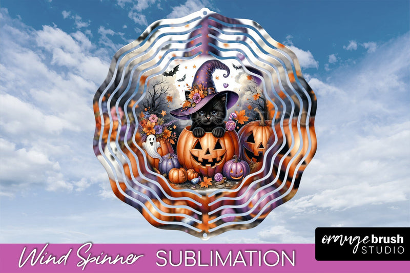 Black Cat Wind Spinner - Halloween Wind Spinner Sublimation Sublimation OrangeBrushStudio 