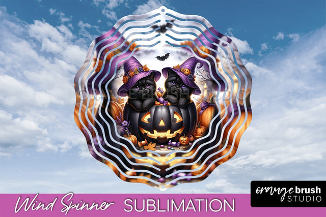 Black Cat Wind Spinner - Halloween Wind Spinner Sublimation Sublimation OrangeBrushStudio 