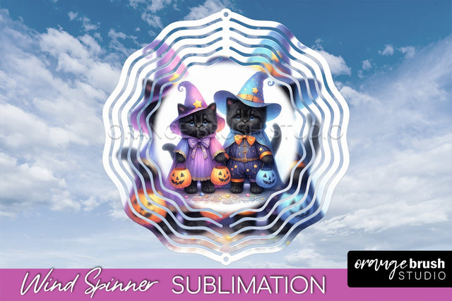 Black Cat Wind Spinner - Halloween Wind Spinner Sublimation Sublimation OrangeBrushStudio 