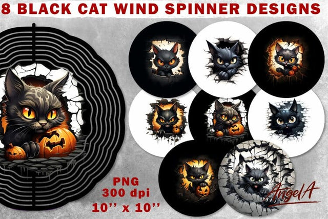 Black cat wind spinner sublimation / Halloween cat Sublimation Angelina Semenova 