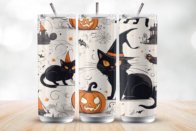 Black Cat Witch Halloween 20Oz Tumbler Wrap Sublimation MockupSvgVenue 