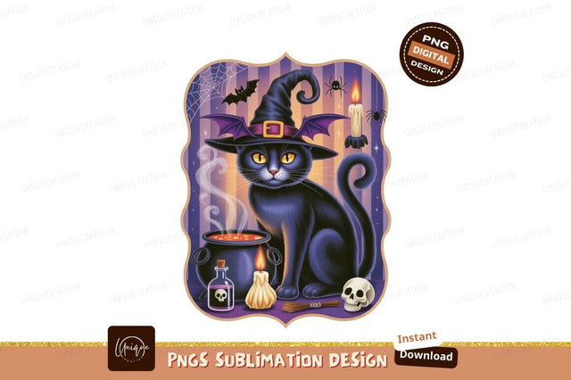 Black cat witch potion brewing cauldron Sublimation Designangry 