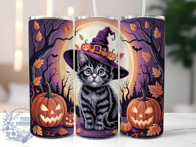 Black Cat Witchy Halloween Tumbler, Witchy Vibes Wrap, Halloween Cat Cup, 20oz Sublimation, Spooky Tumbler Design, Witch Tumbler Wrap, Cat Lover Gift Sublimation ToriDesigns 