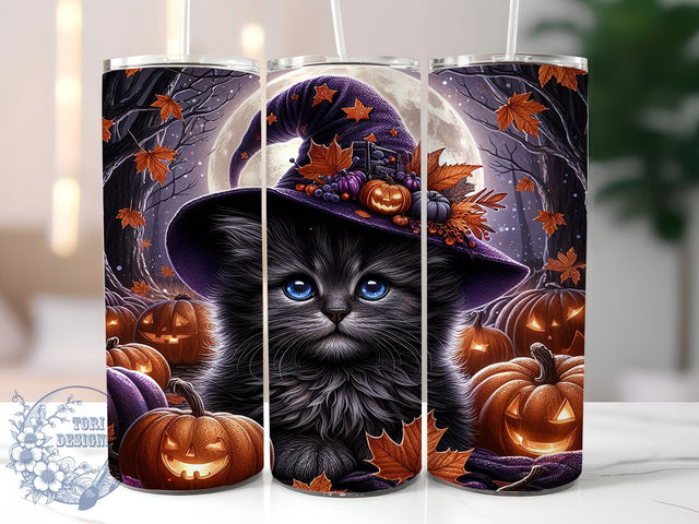 Black Cat Witchy Halloween Tumbler, Witchy Vibes Wrap, Halloween Cat Cup, 20oz Sublimation, Spooky Tumbler Design, Witch Tumbler Wrap, Cat Lover Gift Sublimation ToriDesigns 