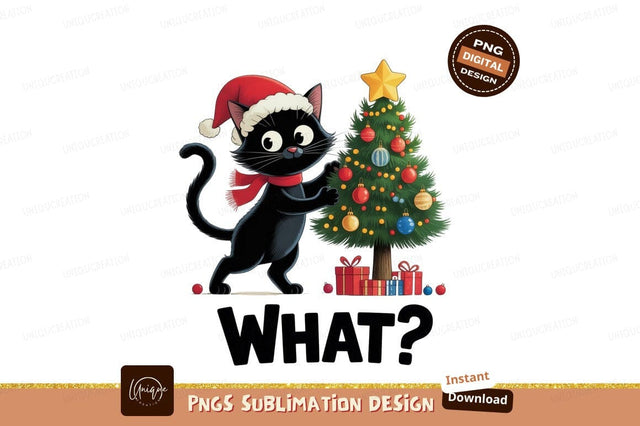 Black cat with Christmas tree santa Sublimation Designangry 