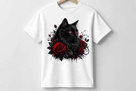 Black Cat with Roses PNG | Gothic Cat Sublimation Digital Download SVG BillahCrafts 