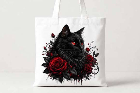 Black Cat with Roses PNG | Gothic Cat Sublimation Digital Download SVG BillahCrafts 