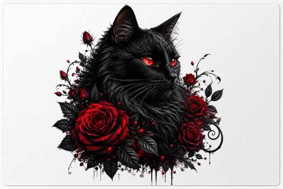 Black Cat with Roses PNG | Gothic Cat Sublimation Digital Download SVG BillahCrafts 