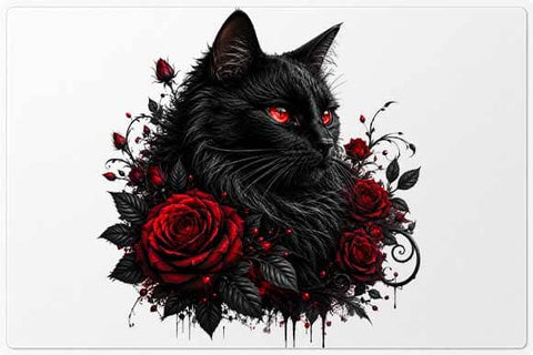 Black Cat with Roses PNG | Gothic Cat Sublimation Digital Download SVG BillahCrafts 