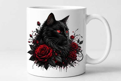 Black Cat with Roses PNG | Gothic Cat Sublimation Digital Download SVG BillahCrafts 