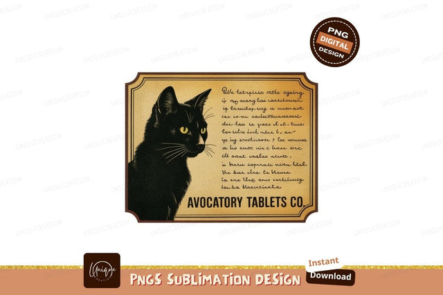 Black cat with yellow eyes on vintage label image Sublimation Designangry 