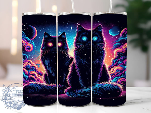 Black Cats 20oz Skinny Tumbler PNG, Halloween Black Cat Tumbler Sublimation Wrap, Straight & Tapered Tumbler Wrap, Instant Digital Download Sublimation ToriDesigns 