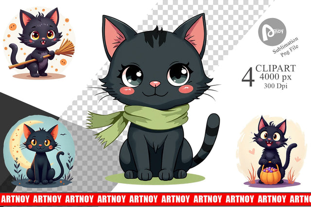 Black Cats Clipart Sublimation artnoy 
