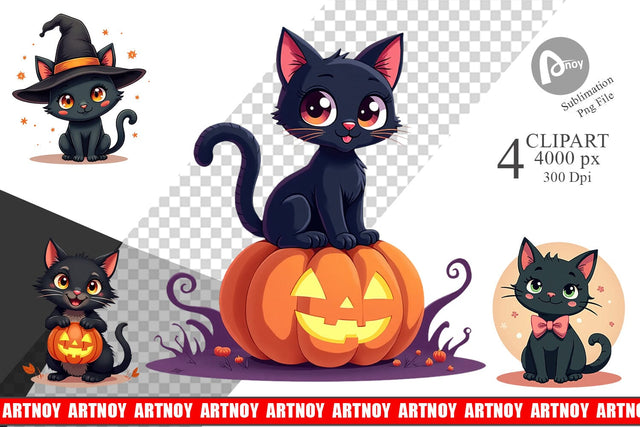 Black Cats Clipart Sublimation artnoy 