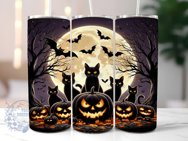 Black Cats Pumpkins Halloween 20oz Skinny Tumbler, Halloween Cats Tumbler Png, Straight & Tapered Tumbler Wrap, Instant Digital Download Sublimation ToriDesigns 