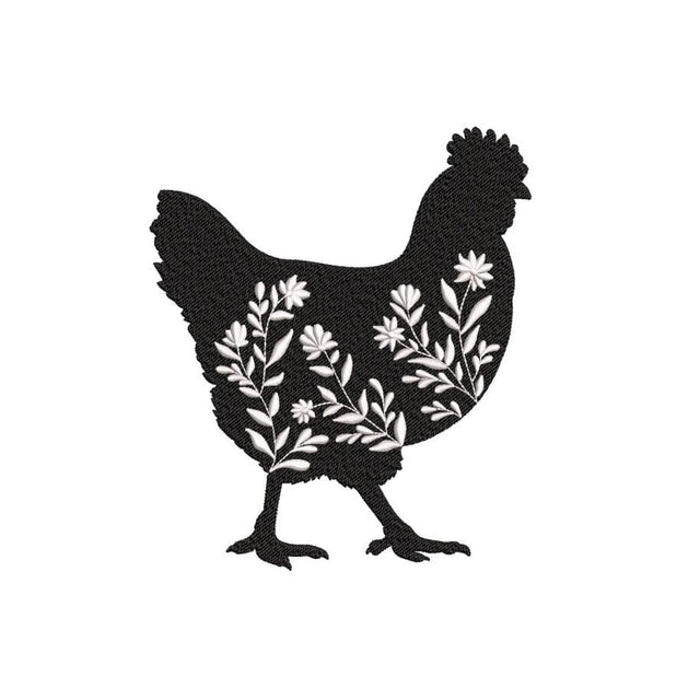 Black Chicken with Flowers Embroidery Design, 3 sizes, Instant Download Embroidery/Applique DESIGNS Nino Nadaraia 