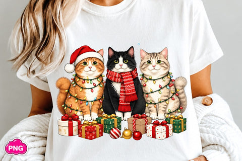 Black Christmas Cat PNG, Holiday Kitten Sublimation Design Sublimation DesignPlante 503 