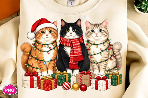 Black Christmas Cat PNG, Holiday Kitten Sublimation Design Sublimation DesignPlante 503 
