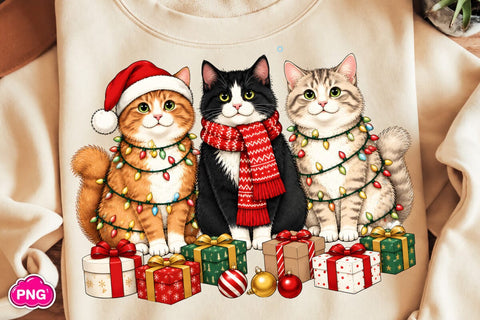 Black Christmas Cat PNG, Holiday Kitten Sublimation Design Sublimation DesignPlante 503 