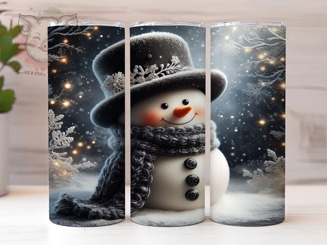 Black Christmas Snowman Holiday Tumbler, Holiday Snowman Sublimation Design, Festive Cup Art, 20oz Xmas Tumbler, Whimsical Snowman Mug, Stylish Christmas Cup, Cozy Holiday Wrap Sublimation Lara' s Designs 