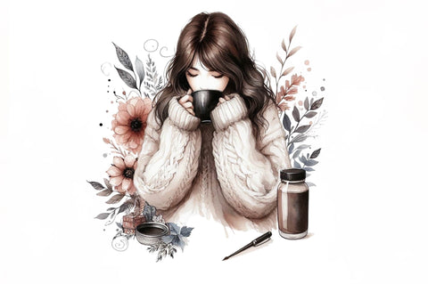 Black Coffee Lover Cute Girl Clipart Sublimation SVGista 