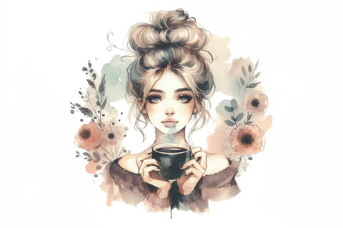 Black Coffee Lover Cute Girl Clipart Sublimation SVGista 