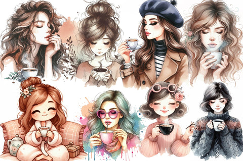 Black Coffee Lover Cute Girl Clipart Sublimation SVGista 