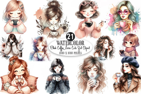 Black Coffee Lover Cute Girl Clipart Sublimation SVGista 