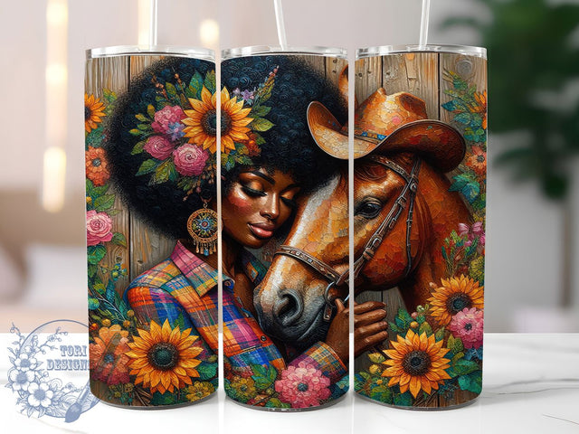 Black Cowgirl Floral Tumbler Wrap, Horse Lover Tumbler, Floral Western Wrap, 20oz Sublimation Design, Equestrian Tumbler Wrap, Black Girl Magic Tumbler, Country Girl Tumbler Sublimation ToriDesigns 