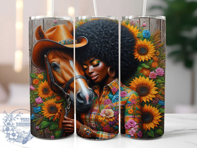 Black Cowgirl Floral Tumbler Wrap, Horse Lover Tumbler, Floral Western Wrap, 20oz Sublimation Design, Equestrian Tumbler Wrap, Black Girl Magic Tumbler, Country Girl Tumbler Sublimation ToriDesigns 