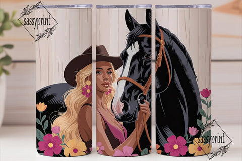 Black Cowgirl & Horse 20oz Tumbler Wrap Sublimation sassyprint 