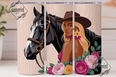 Black Cowgirl & Horse 20oz Tumbler Wrap Sublimation sassyprint 