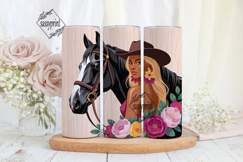 Black Cowgirl & Horse 20oz Tumbler Wrap Sublimation sassyprint 
