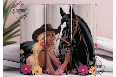 Black Cowgirl & Horse 20oz Tumbler Wrap Sublimation sassyprint 