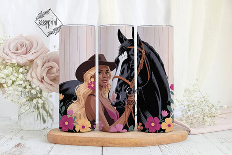 Black Cowgirl & Horse 20oz Tumbler Wrap Sublimation sassyprint 