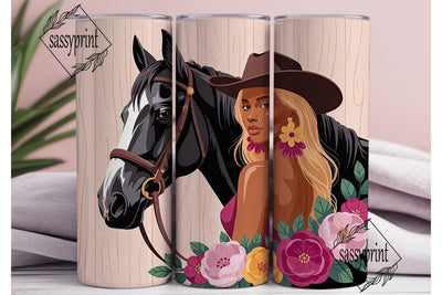 Black Cowgirl & Horse 20oz Tumbler Wrap Sublimation sassyprint 