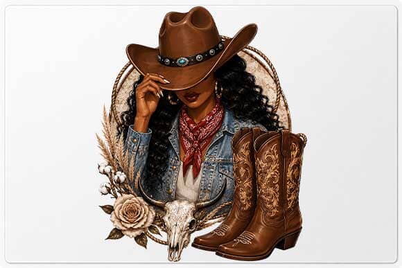 Black Cowgirl PNG | Western Boots Digital Download SVG BillahCrafts 