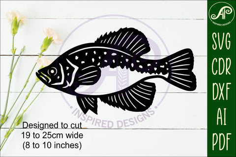 Black Crappie fish Silhouette laser cut wall art SVG APInspireddesigns 