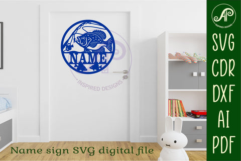 Black crappie fishing name sign svg laser cut template SVG APInspireddesigns 