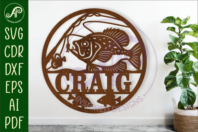 Black crappie fishing name sign svg laser cut template SVG APInspireddesigns 