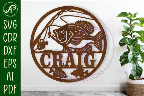 Black crappie fishing name sign svg laser cut template SVG APInspireddesigns 