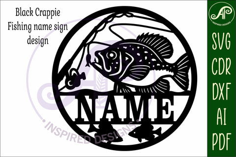 Black crappie fishing name sign svg laser cut template SVG APInspireddesigns 