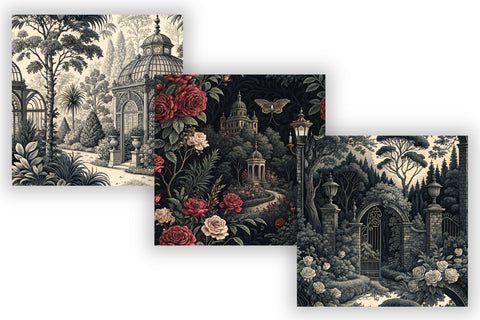 Black Cream Toile Digital Paper Pack, Seamless Dark Pattern Bundle, Printable Scrapbook Paper, Gothic Elegant Design Dramatic Bundle Digital Pattern FloridPrintables 