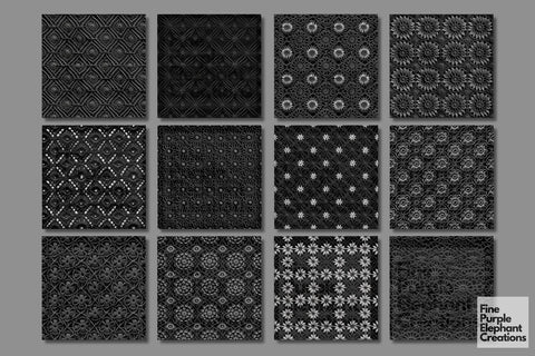 Black Crochet | Granny Squares Afghan Stitched Fabric Texture Digital Pattern Fine Purple Elephant Creations 