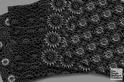 Black Crochet | Granny Squares Afghan Stitched Fabric Texture Digital Pattern Fine Purple Elephant Creations 